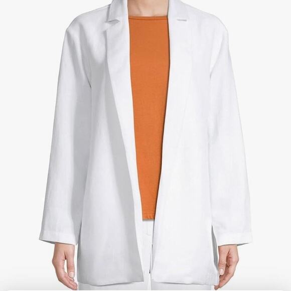 EILEEN FISHER Lyocell Linen Notch Collar Open-Front Blazer in White, Size 3X - Picture 2 of 12